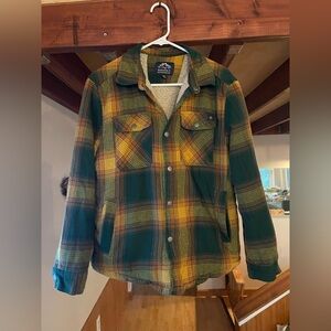 Green and Yellow Flannel Button-Up Jacket